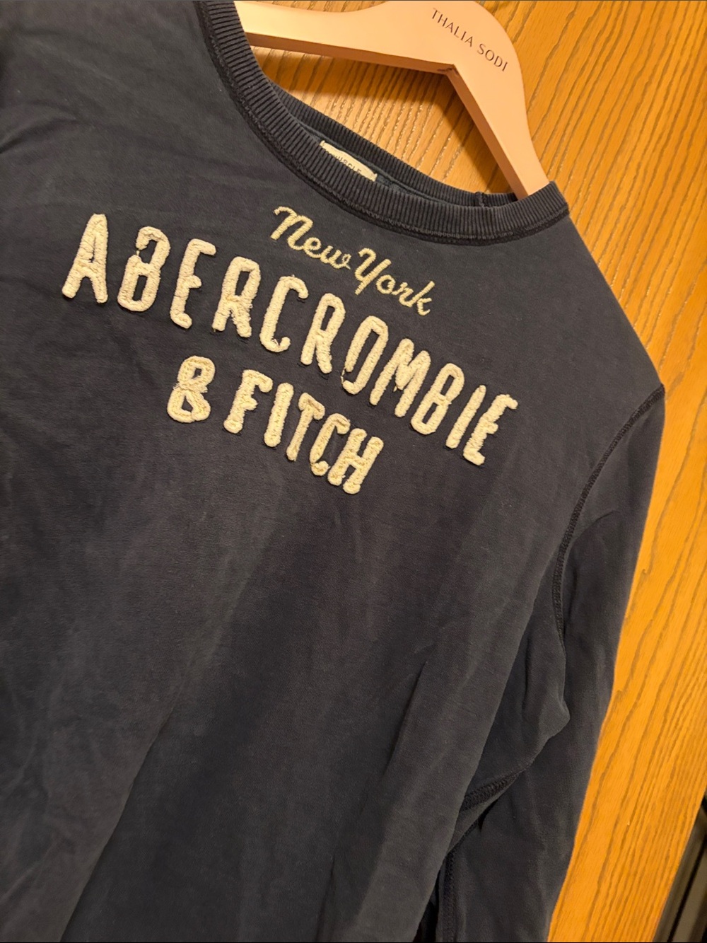 Abercrombie & Fitch Navy Crewneck with White Chenille Logo